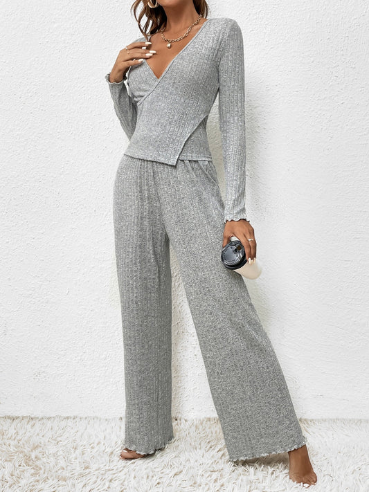 Surplice Long Sleeve Top and Pants Set